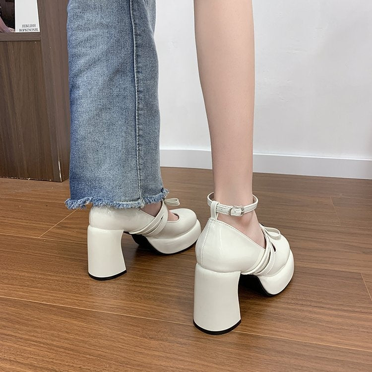 French Style Super High Heel Retro Mary Janes For Women 2026 Spring New Fashion Versatile Platform Block Heel Pumps VELNIX