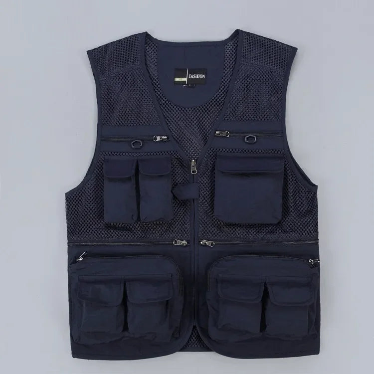 Plus Size Men's Vest Mesh Waistcoat Summer Tool Multi Pocket Work Wear Big Large Cargo Sleeveless Jacket Male Fishing Quick Dry VELNIX