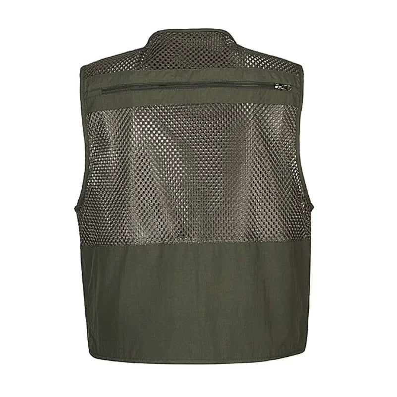 Plus Size Men's Vest Mesh Waistcoat Summer Tool Multi Pocket Work Wear Big Large Cargo Sleeveless Jacket Male Fishing Quick Dry VELNIX