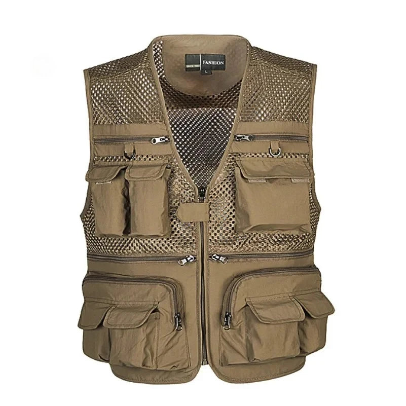 Plus Size Men's Vest Mesh Waistcoat Summer Tool Multi Pocket Work Wear Big Large Cargo Sleeveless Jacket Male Fishing Quick Dry VELNIX