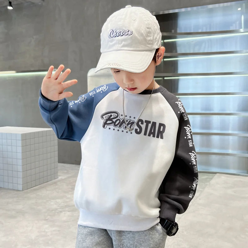 Kids Casual Cotton Sweatshirt For Boys New Spring Clothes Thicken Tee Tops Teenage Child Fashion Streetwear Outfit Sweatshirt DSers