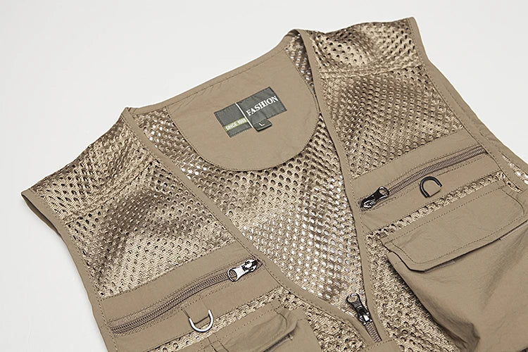 Plus Size Men's Vest Mesh Waistcoat Summer Tool Multi Pocket Work Wear Big Large Cargo Sleeveless Jacket Male Fishing Quick Dry VELNIX