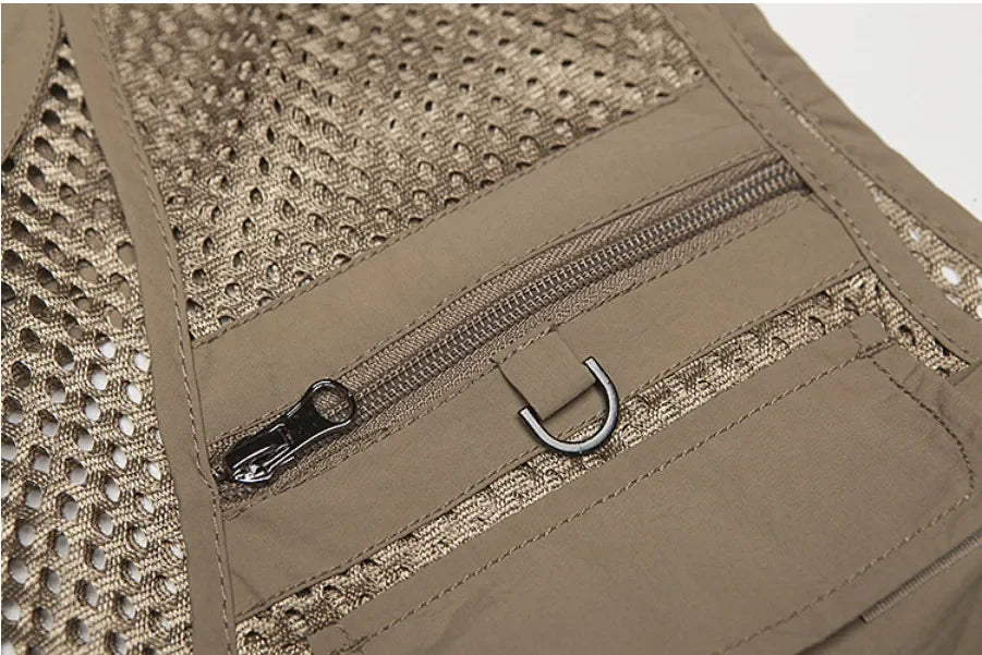 Plus Size Men's Vest Mesh Waistcoat Summer Tool Multi Pocket Work Wear Big Large Cargo Sleeveless Jacket Male Fishing Quick Dry VELNIX