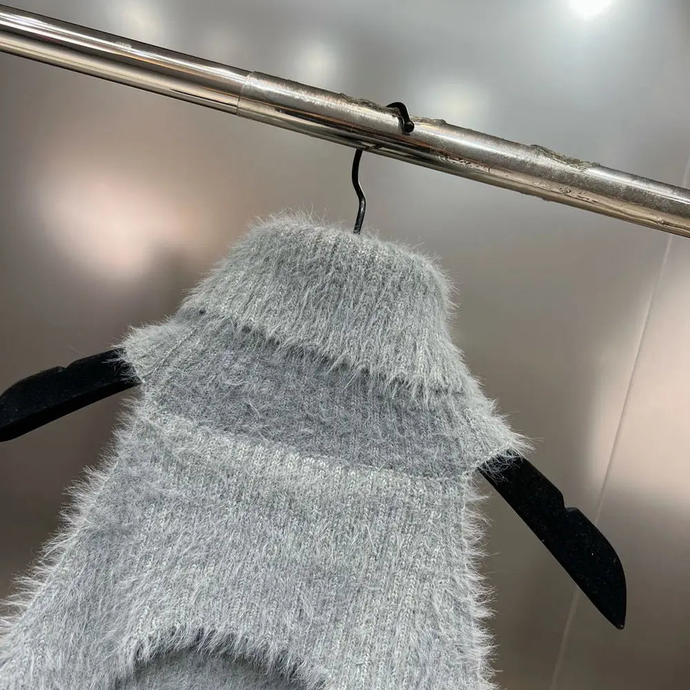 Sexy Tanks Women Knitted Hot Chic Backless Turtleneck Short Sleeveless Off Shoulder Popular Streetwear Corrugated Edge Female VELNIX