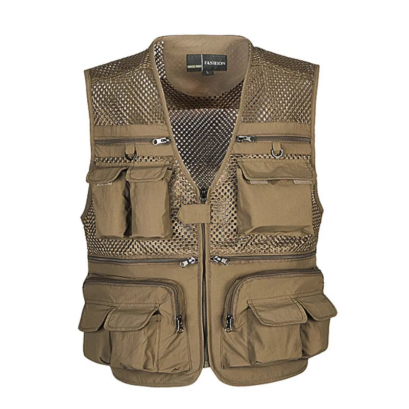 Plus Size Men's Vest Mesh Waistcoat Summer Tool Multi Pocket Work Wear Big Large Cargo Sleeveless Jacket Male Fishing Quick Dry VELNIX