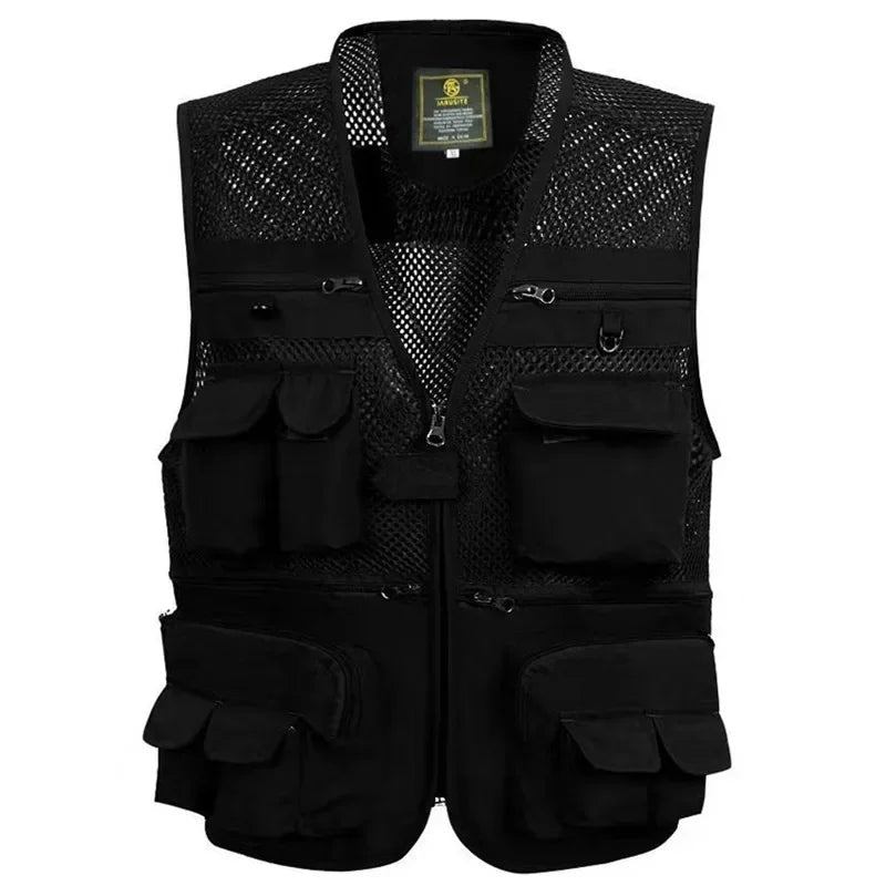 Plus Size Men's Vest Mesh Waistcoat Summer Tool Multi Pocket Work Wear Big Large Cargo Sleeveless Jacket Male Fishing Quick Dry VELNIX