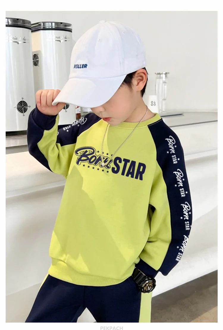 Kids Casual Cotton Sweatshirt For Boys New Spring Clothes Thicken Tee Tops Teenage Child Fashion Streetwear Outfit Sweatshirt DSers