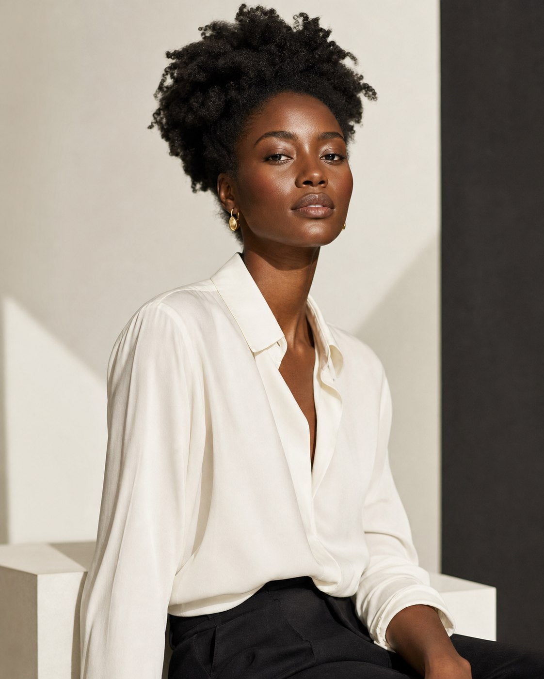 GYUMA COLLECTIONS editorial portrait in ivory and charcoal tones