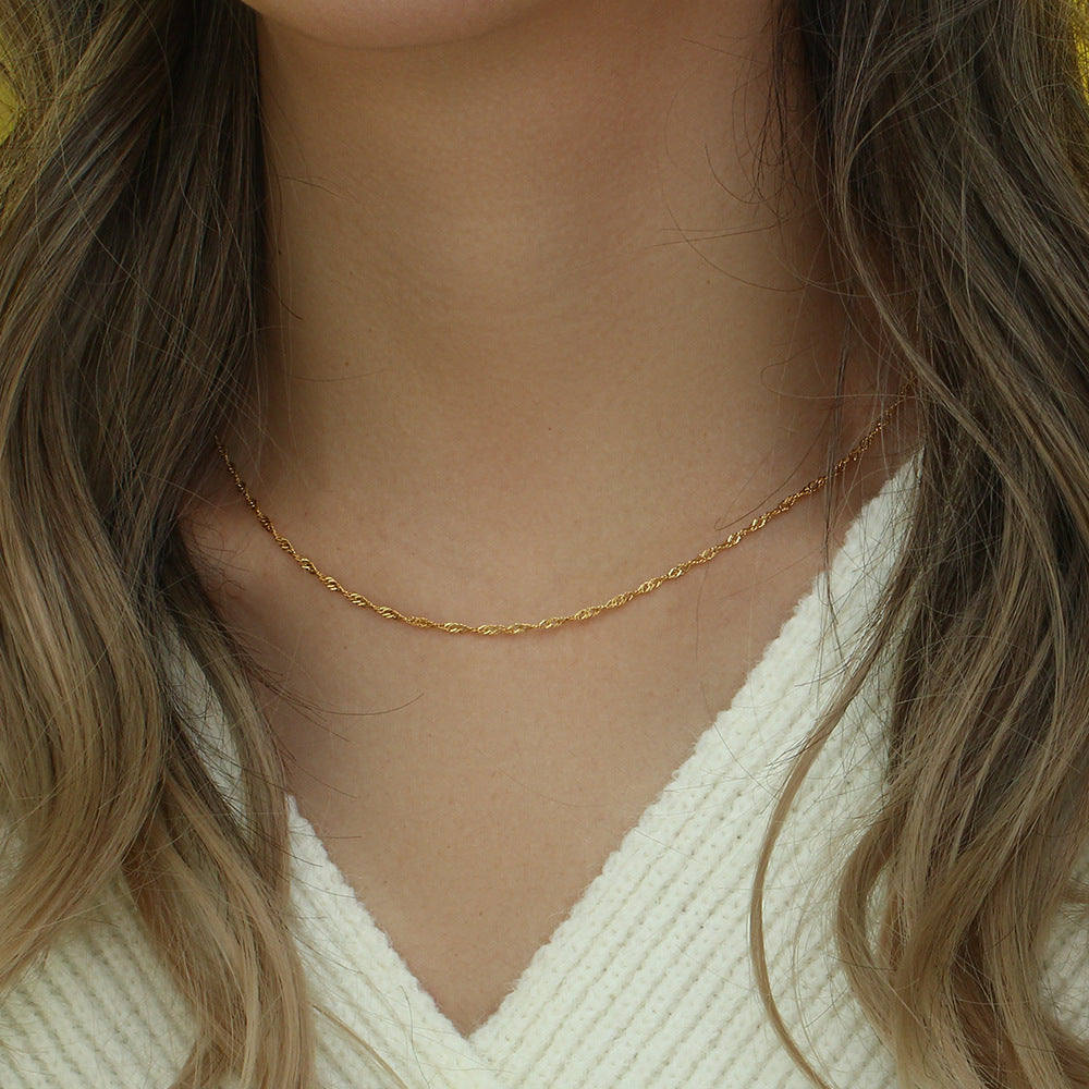 Clavicle Chain Stainless Steel Plated 18K Water Wave Chain Bracelet CJ