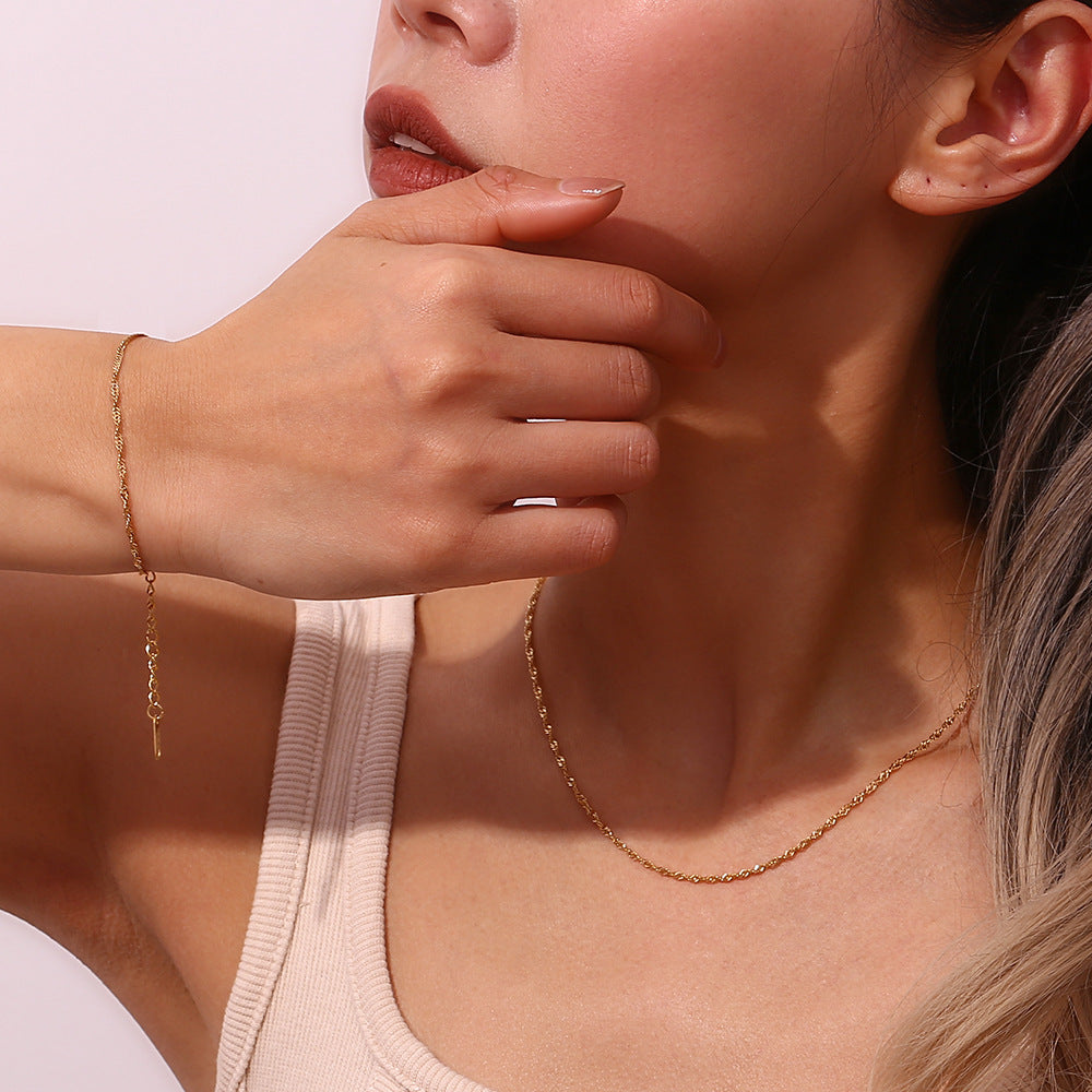 Clavicle Chain Stainless Steel Plated 18K Water Wave Chain Bracelet CJ