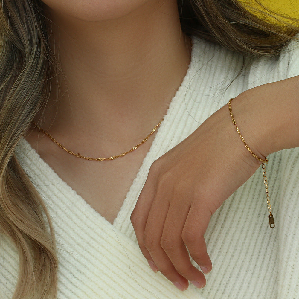 Clavicle Chain Stainless Steel Plated 18K Water Wave Chain Bracelet CJ