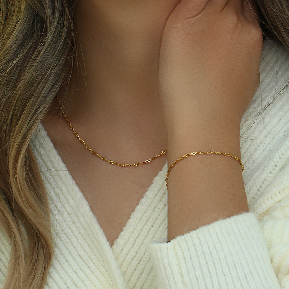 Clavicle Chain Stainless Steel Plated 18K Water Wave Chain Bracelet CJ