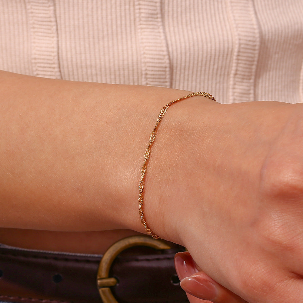 Clavicle Chain Stainless Steel Plated 18K Water Wave Chain Bracelet CJ