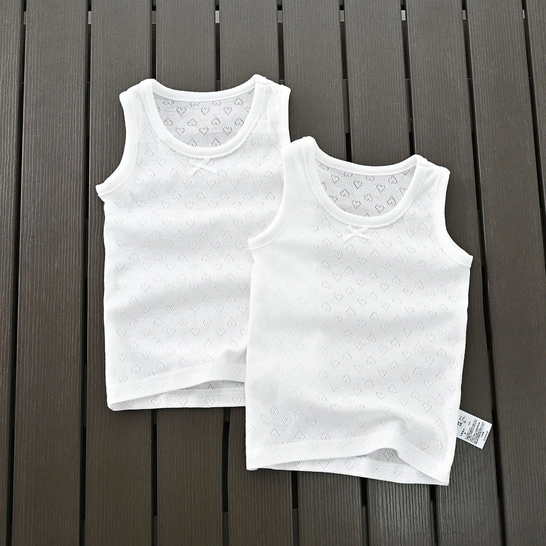 Kids' White Cotton Love Pattern Sport Undershirt Breathable Sleeveless Top Summer 2-piece Set Children's Clothing DSers