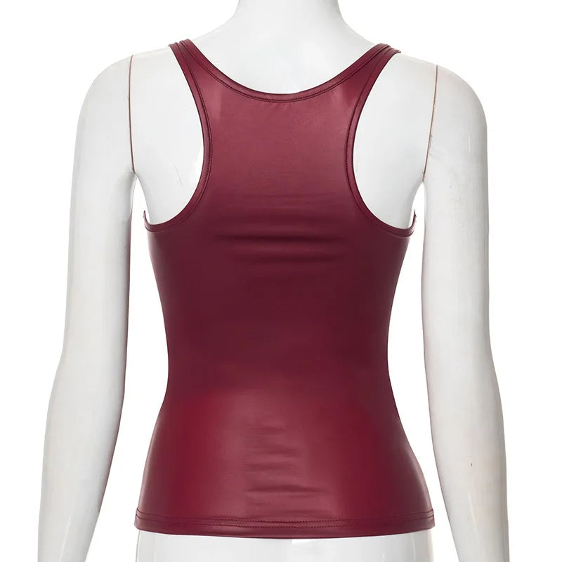 Y2k Streetwear Solid Slim Fit Square Neck Vest Summer Sexy Casual Daily Wear Fashion Shiny Satin Tank Top Sleeveless Blouse VELNIX