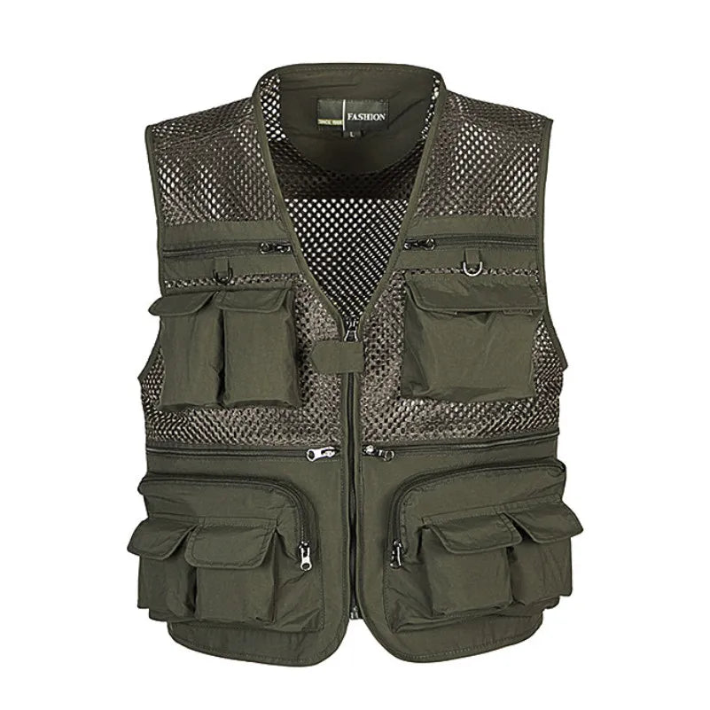 Plus Size Men's Vest Mesh Waistcoat Summer Tool Multi Pocket Work Wear Big Large Cargo Sleeveless Jacket Male Fishing Quick Dry VELNIX