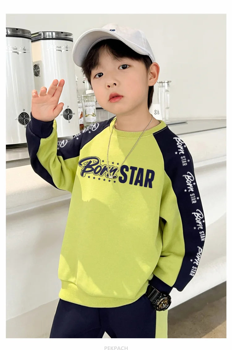 Kids Casual Cotton Sweatshirt For Boys New Spring Clothes Thicken Tee Tops Teenage Child Fashion Streetwear Outfit Sweatshirt DSers