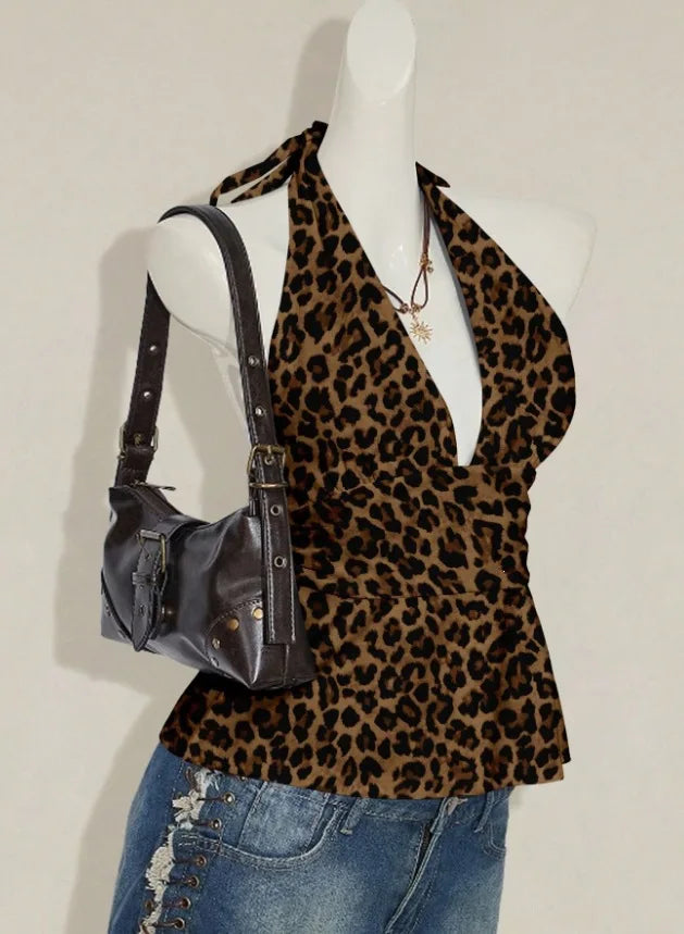 2026 new Y2K French retro polka dot hanging neck and waist ruffle edge top, deep V backless sleeveless vest, versatile for daily VELNIX