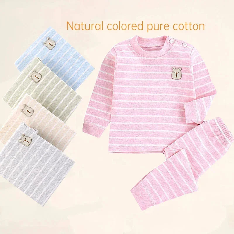 Cotton Children Sets Kids Clothes Boys Girls Children's Clothing Cartoon Autumn Winter Tops Pants Sleepwear Underwear Baby VELNIX
