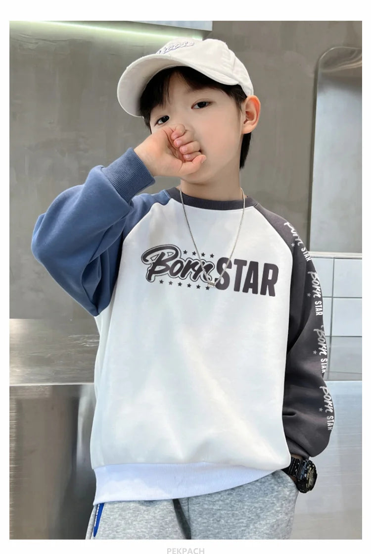 Kids Casual Cotton Sweatshirt For Boys New Spring Clothes Thicken Tee Tops Teenage Child Fashion Streetwear Outfit Sweatshirt DSers