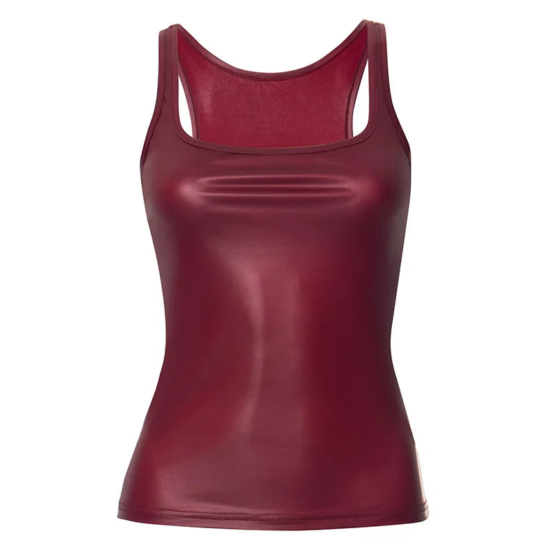 Y2k Streetwear Solid Slim Fit Square Neck Vest Summer Sexy Casual Daily Wear Fashion Shiny Satin Tank Top Sleeveless Blouse VELNIX