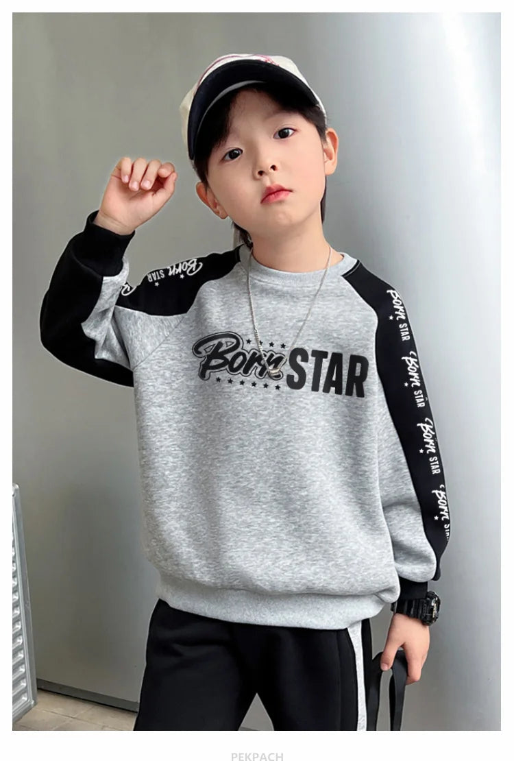 Kids Casual Cotton Sweatshirt For Boys New Spring Clothes Thicken Tee Tops Teenage Child Fashion Streetwear Outfit Sweatshirt DSers