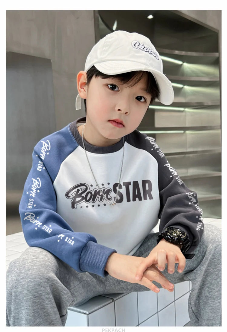 Kids Casual Cotton Sweatshirt For Boys New Spring Clothes Thicken Tee Tops Teenage Child Fashion Streetwear Outfit Sweatshirt DSers