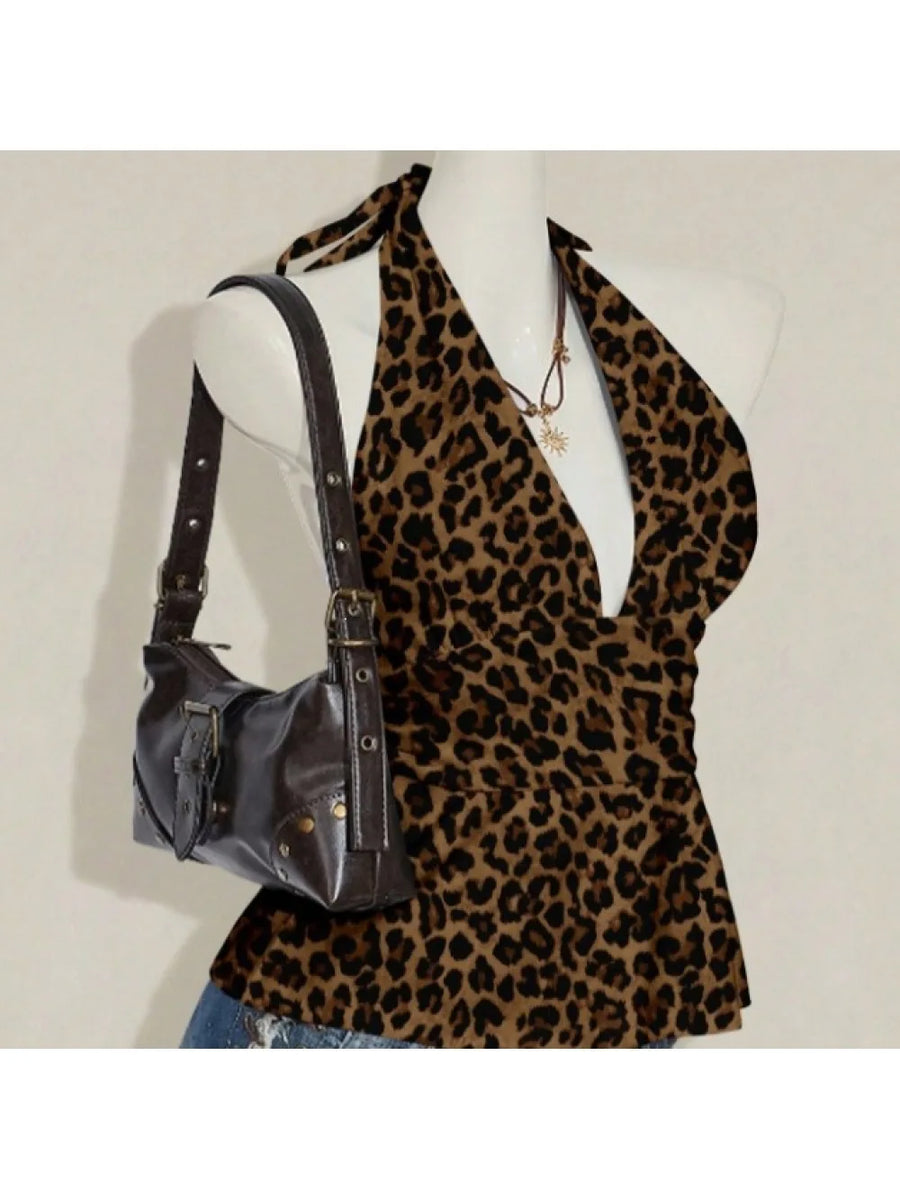 2026 new Y2K French retro polka dot hanging neck and waist ruffle edge top, deep V backless sleeveless vest, versatile for daily VELNIX
