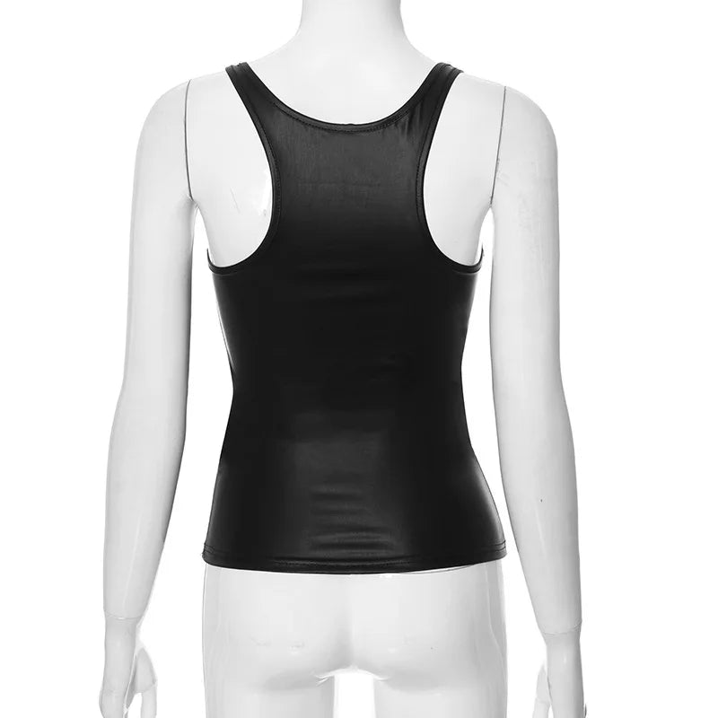 Y2k Streetwear Solid Slim Fit Square Neck Vest Summer Sexy Casual Daily Wear Fashion Shiny Satin Tank Top Sleeveless Blouse VELNIX