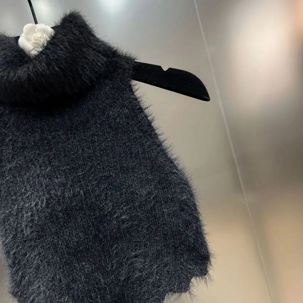 Sexy Tanks Women Knitted Hot Chic Backless Turtleneck Short Sleeveless Off Shoulder Popular Streetwear Corrugated Edge Female VELNIX