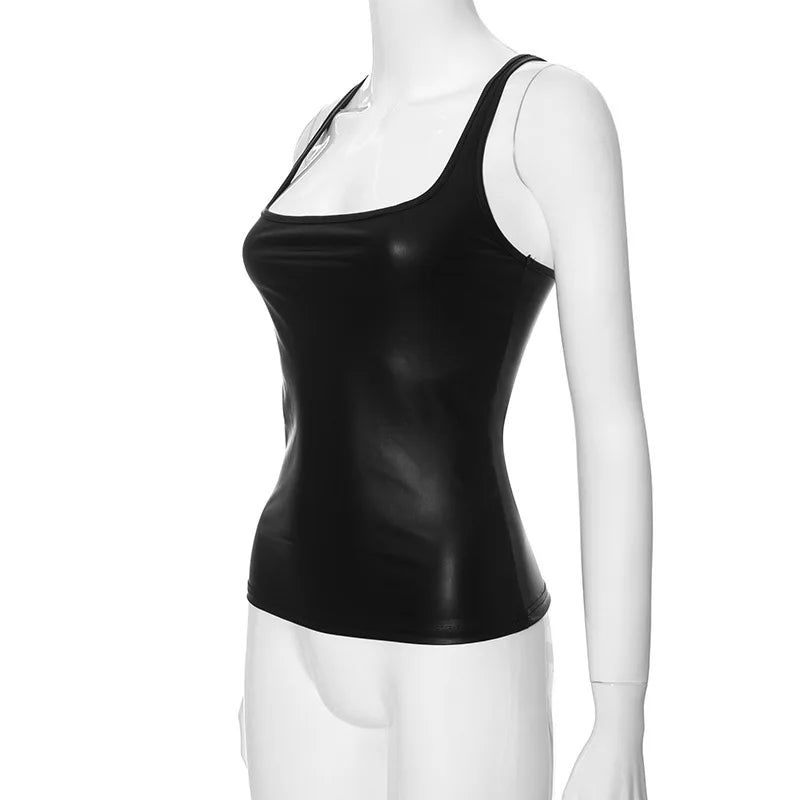 Y2k Streetwear Solid Slim Fit Square Neck Vest Summer Sexy Casual Daily Wear Fashion Shiny Satin Tank Top Sleeveless Blouse VELNIX