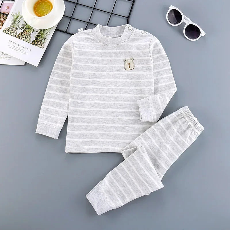 Cotton Children Sets Kids Clothes Boys Girls Children's Clothing Cartoon Autumn Winter Tops Pants Sleepwear Underwear Baby VELNIX