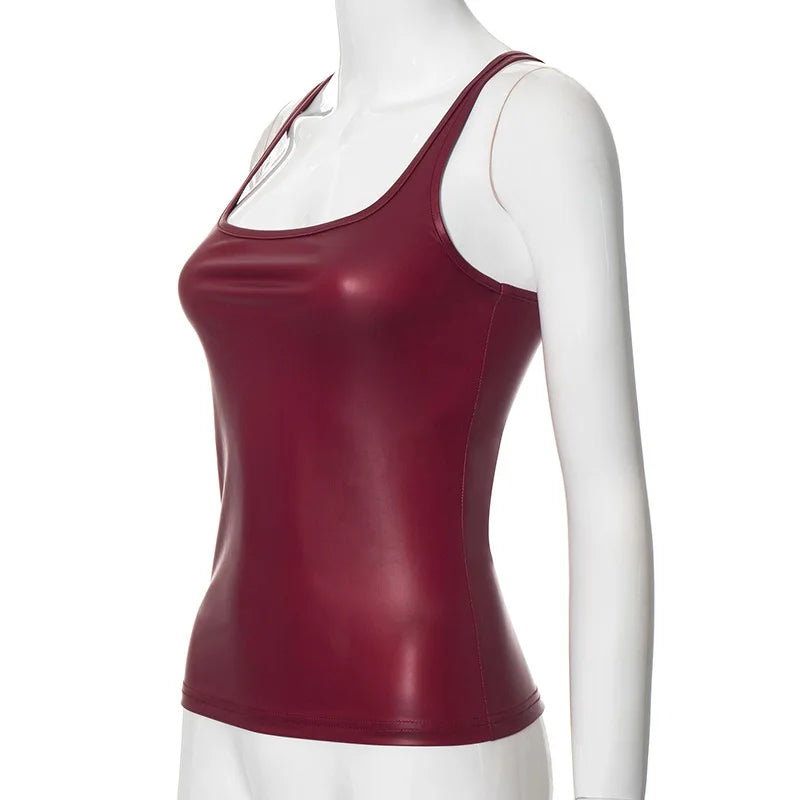 Y2k Streetwear Solid Slim Fit Square Neck Vest Summer Sexy Casual Daily Wear Fashion Shiny Satin Tank Top Sleeveless Blouse VELNIX