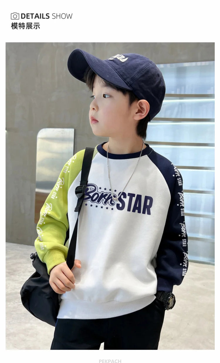 Kids Casual Cotton Sweatshirt For Boys New Spring Clothes Thicken Tee Tops Teenage Child Fashion Streetwear Outfit Sweatshirt DSers