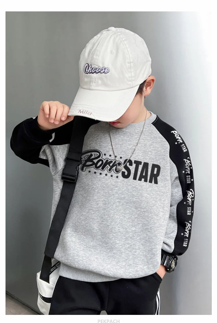 Kids Casual Cotton Sweatshirt For Boys New Spring Clothes Thicken Tee Tops Teenage Child Fashion Streetwear Outfit Sweatshirt DSers