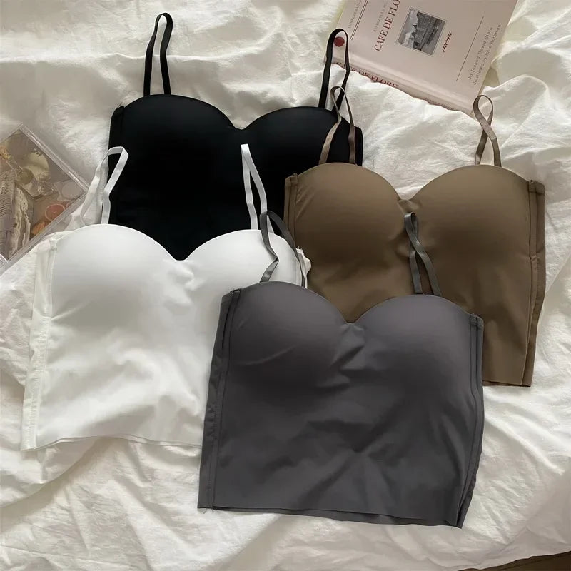 Summer Sexy Top Women Slim Thin Straps Camisole Sleeveless T-Shirt with Cups Solid Color Tank Tops Ice Silk Comfortable Sling VELNIX