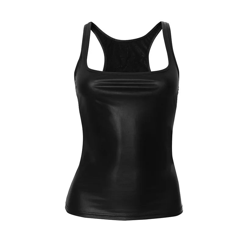 Y2k Streetwear Solid Slim Fit Square Neck Vest Summer Sexy Casual Daily Wear Fashion Shiny Satin Tank Top Sleeveless Blouse VELNIX