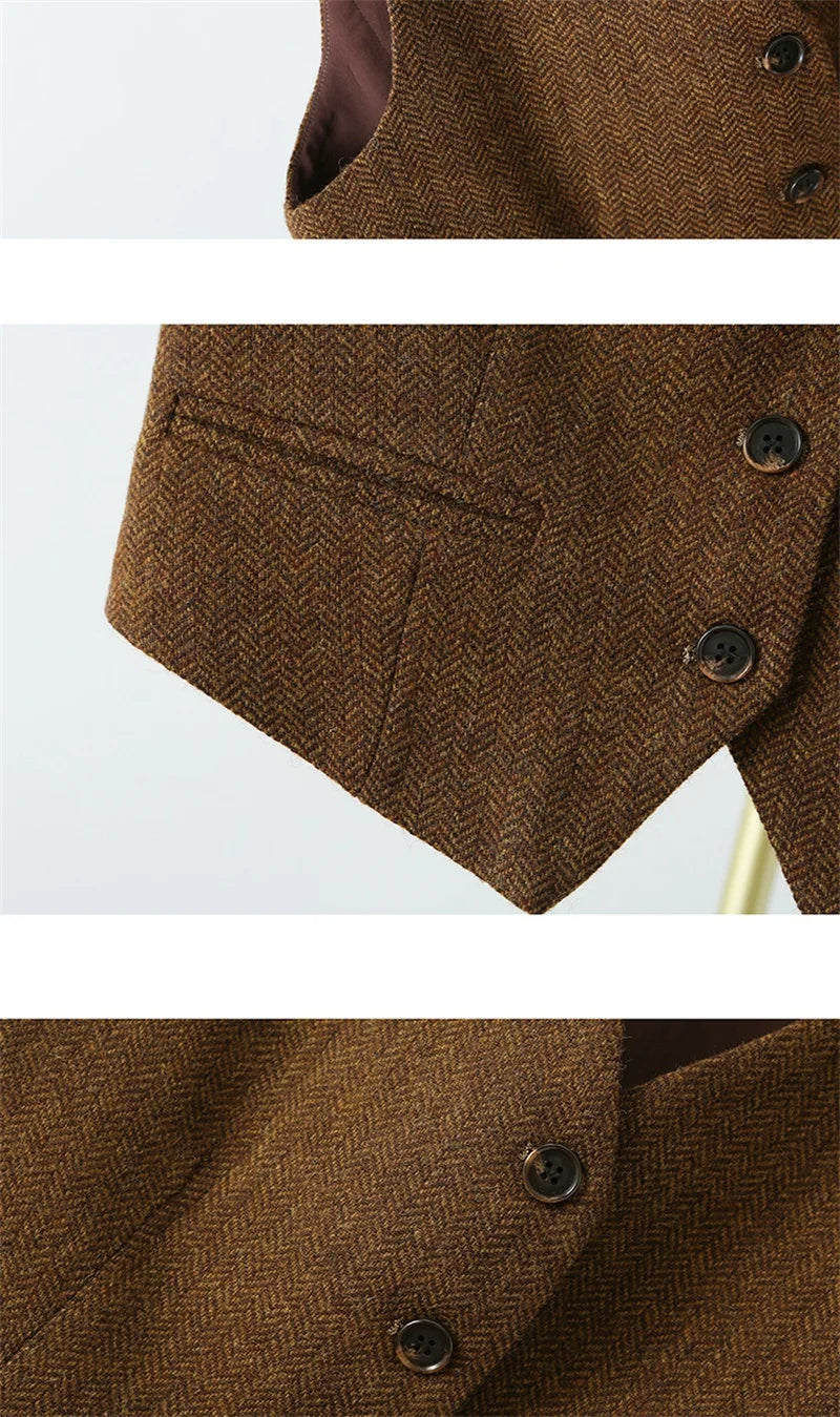 Vintage V-neck Casual Vest Jacket Women British Style  Loose Sleeveless Waistcoat 2025 New Spring Summer Buttons Ladies Outwear VELNIX