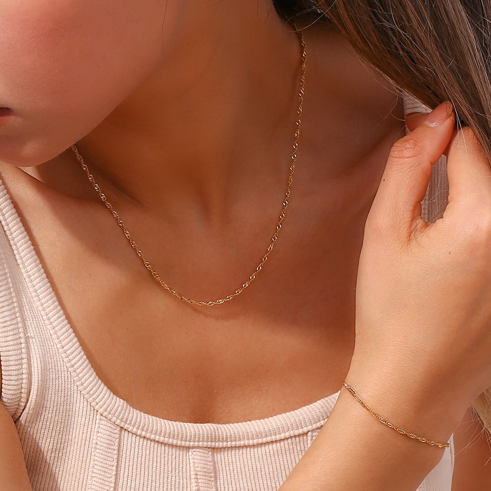 Clavicle Chain Stainless Steel Plated 18K Water Wave Chain Bracelet CJ