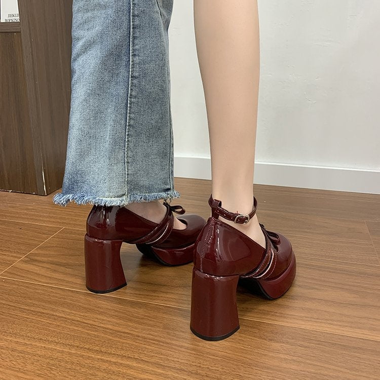 French Style Super High Heel Retro Mary Janes For Women  2026 Spring New Fashion Versatile Platform Block Heel Pumps VELNIX