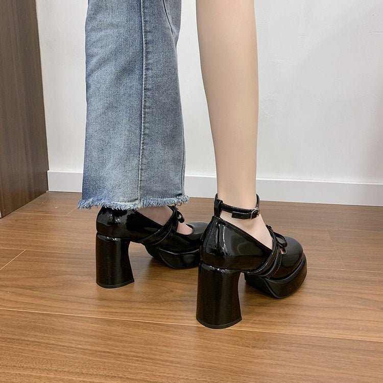 French Style Super High Heel Retro Mary Janes For Women  2026 Spring New Fashion Versatile Platform Block Heel Pumps VELNIX